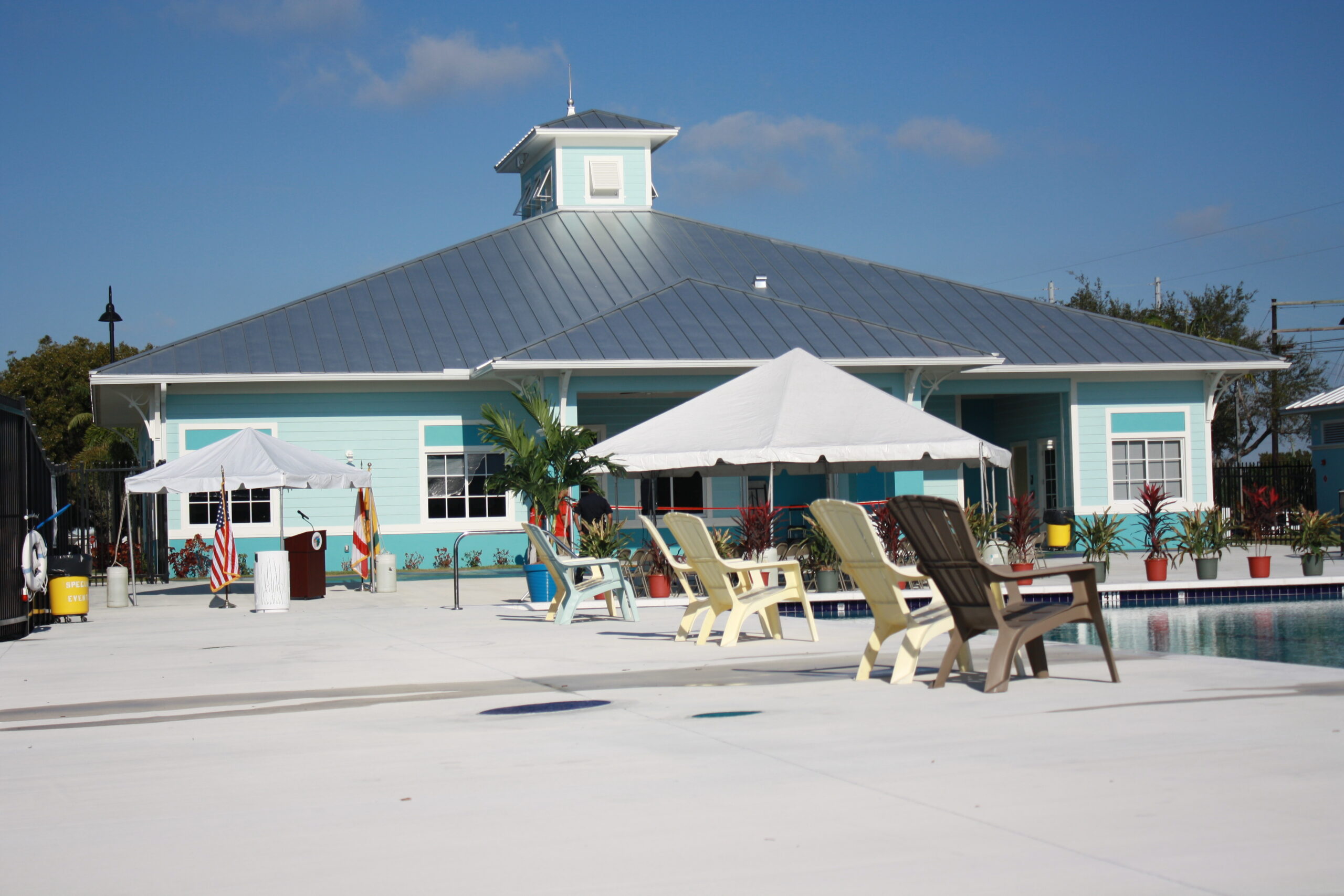 Building by a pool area